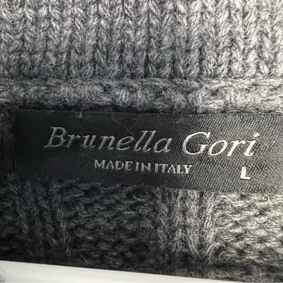 Brunella Gori Mens Lambswool Knit Collared Sweater Fisherman Gray Sz L Italy - Picture 7 of 11